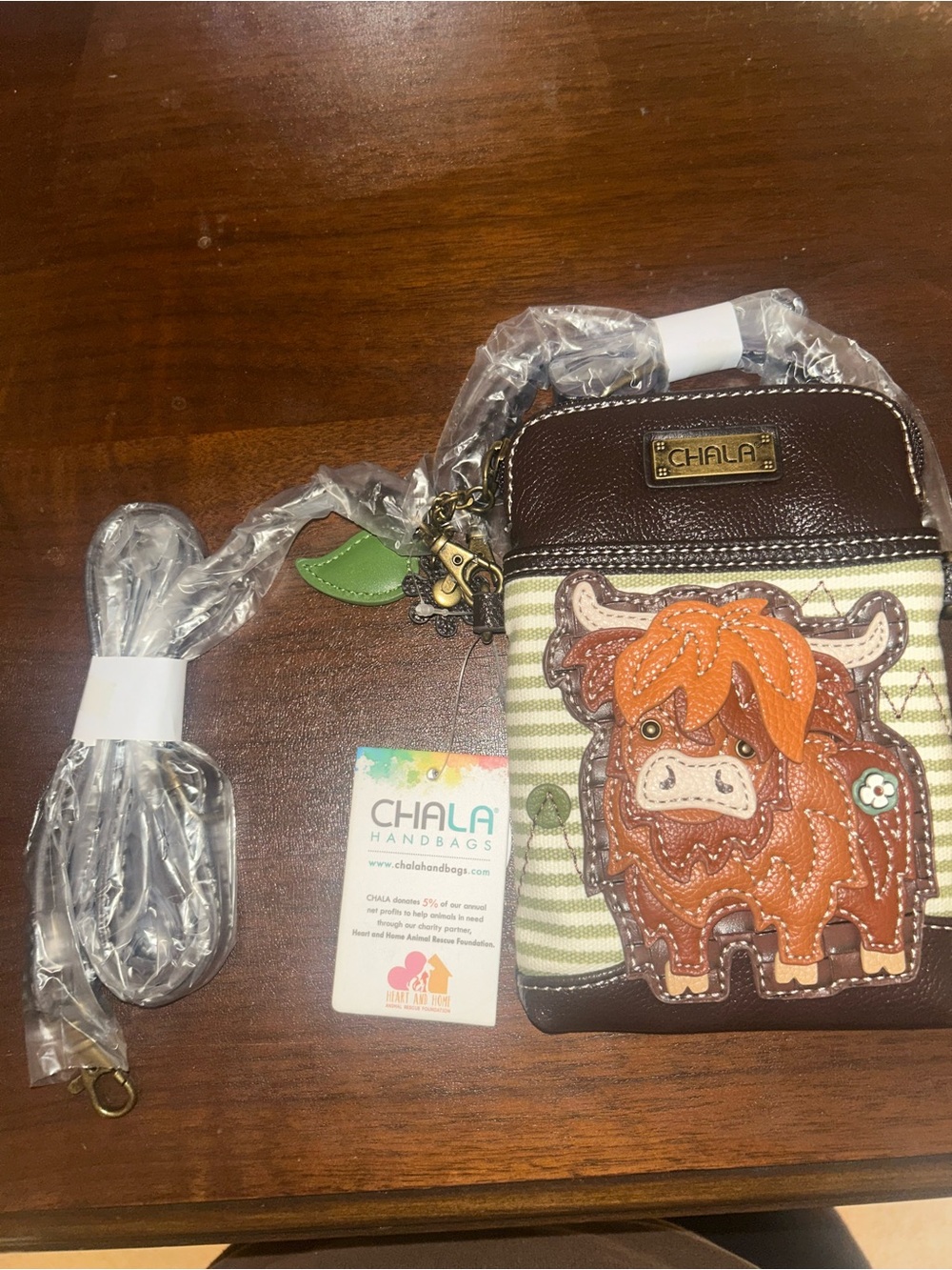 Chala Kids Brown and Green Highland Cow Crossbody Bag